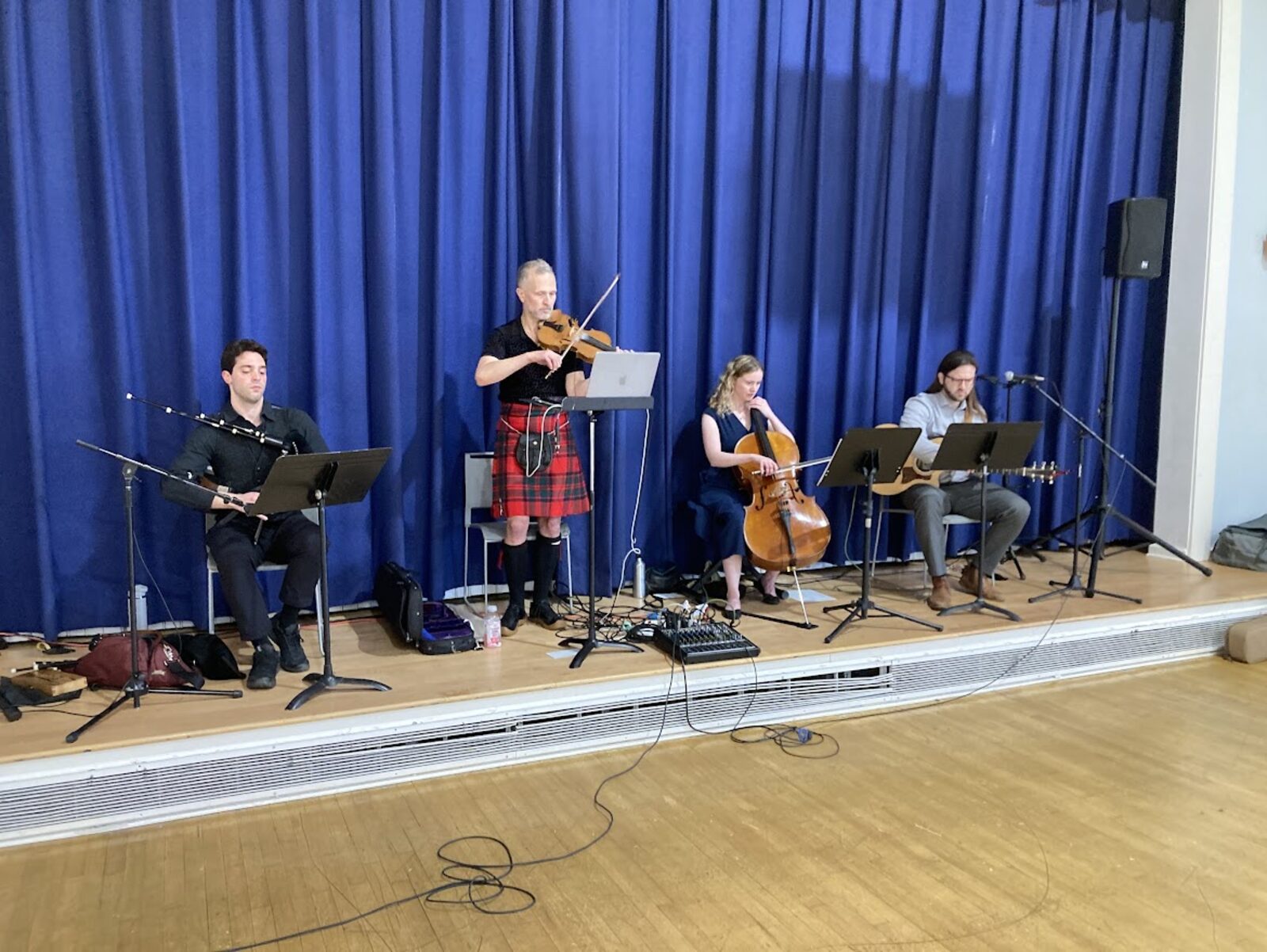 Playing the border pipes with an ensemble for Scottish country dancing in Arlington, VA, 2026